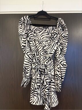 Nasty Gal Black & White Zebra Wrap Mini Dress